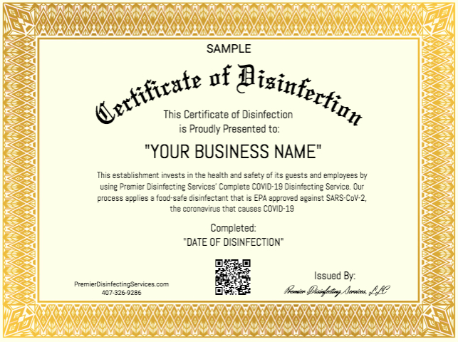 Certificate of Disinfection